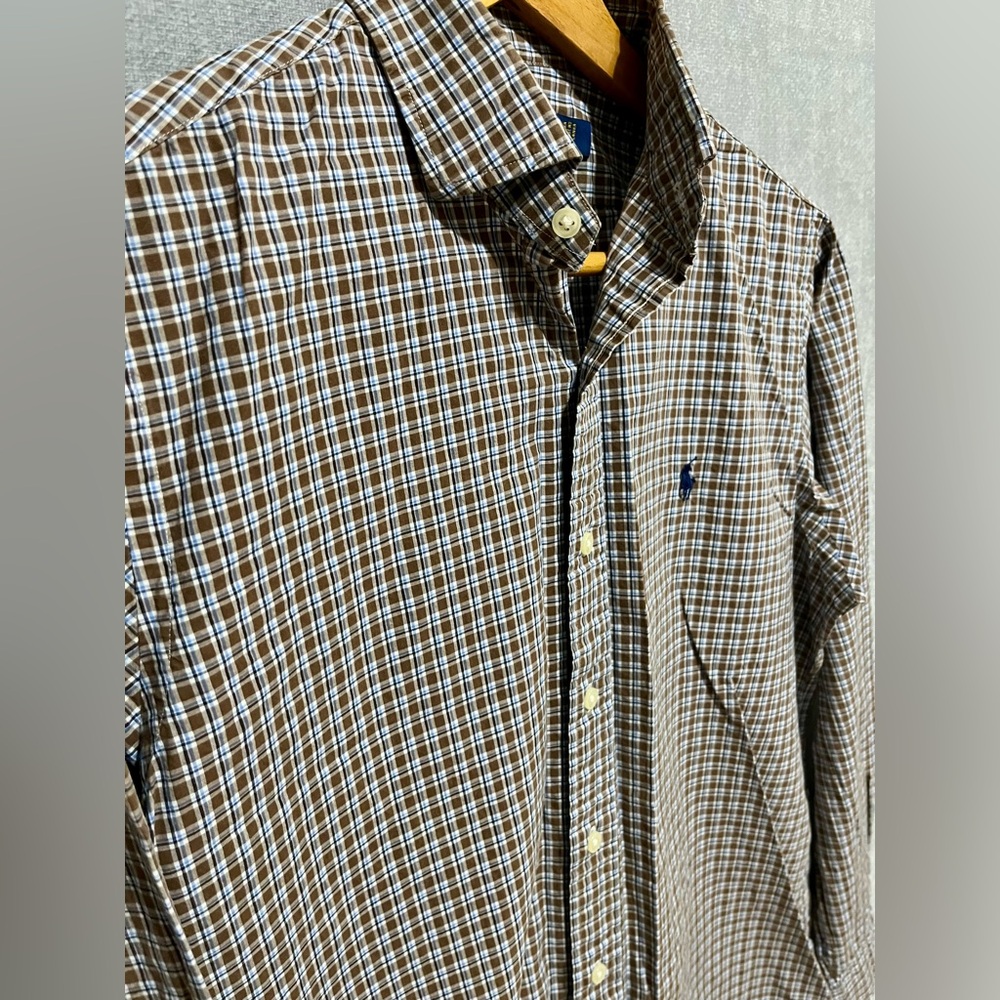 Polo Ralph‎ Lauren Brown Blue Checkered Button Down Shirt Size Medium - Picture 3 of 10